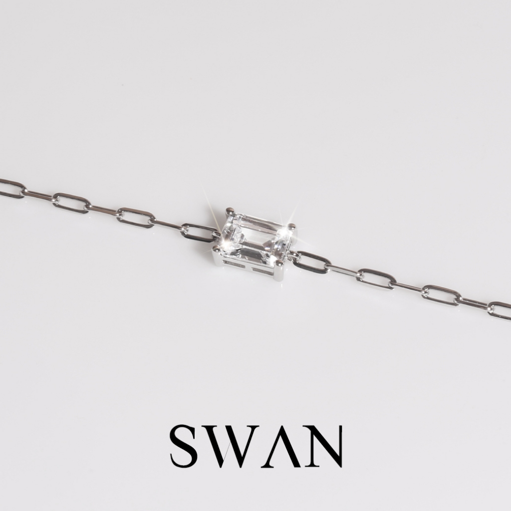 SWAN - Baguette Link Chain Bracelet สร้อยข้อมือโซ่เงินแท้ พร้อมจี้เพชรบาเก็ต