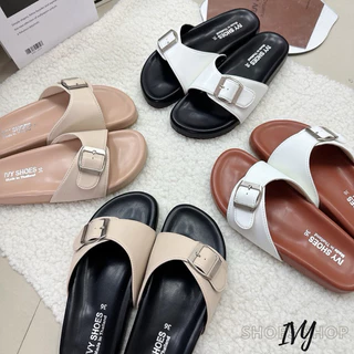 รองเท้าแตะ IVY SHOES  แบบสวมเข็มขัด หนังนิ่ม พื้นนุ่ม มินิมอล (แบบทูโทน)  มี 4 สี รองเท้าผู้หญิง