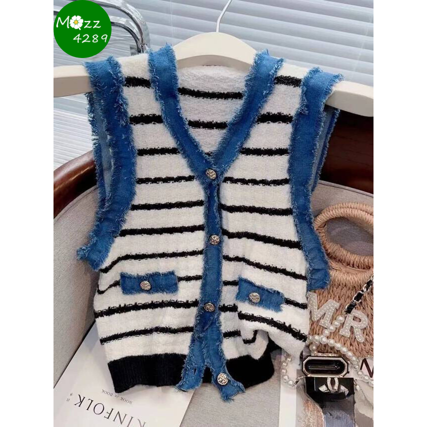MQzz4289 พร้อมส่ง เสื้อไหมพรม เสื้อกั๊ก แต่งยีนส์ สวย ลุคสาวเกาหลี Freesize