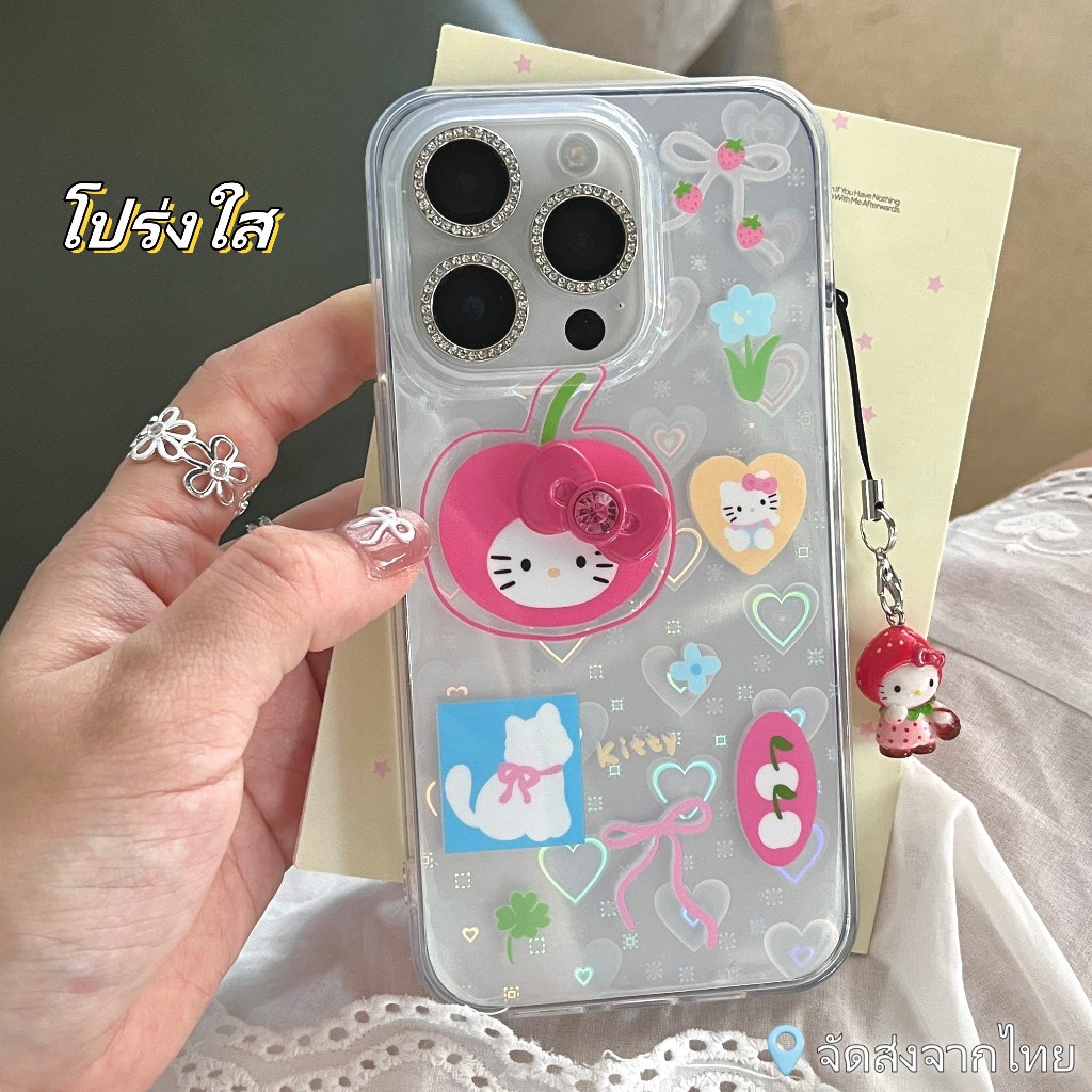 พร้อมส่ง เคสไอโฟน13 11 12 14 15 15Pro 15 Pro Max hello kitty เลเซอร์ โปร่งใส กันน้ำ กันกระแทก แบบแข็ง iPhone Case