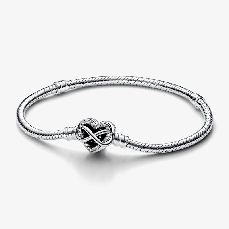 Pandora Moments Sparkling Infinity Heart Clasp Snake Chain Bracelet แท้💯 กำไลหัวใจเงินอินฟินิตี้