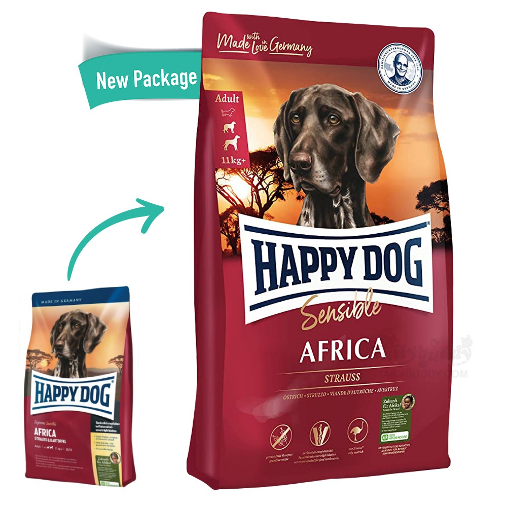 (EXP:24/11/25) Happy Dog Supreme Africa อาหารสุนัขโต (เม็ดใหญ่) สำหรับสุนัขแพ้ง่าย ลดคราบน้ำตา แก่ ห