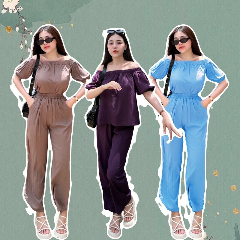 MM21061 Set เสื้อเปิดไหล่+กางเกงขายาว