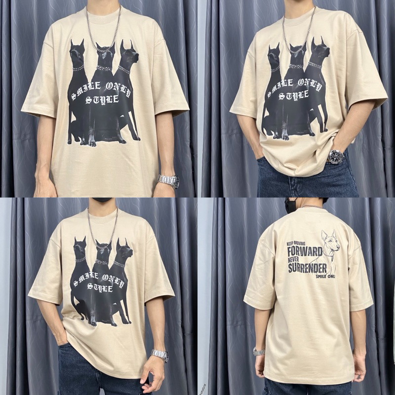 เสื้อยืดoversize smileonlycotton100%20combลายหมา3ตัว