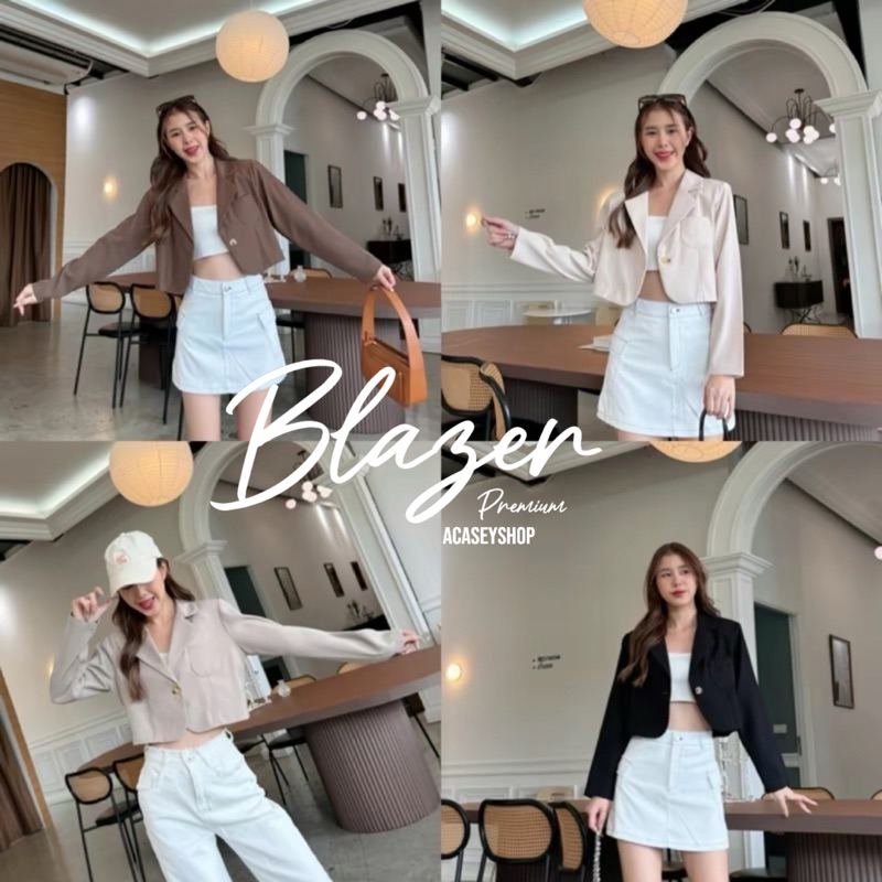 Acasey เสื้อสูทผู้หญิง Blazer Crop กระดุม1เม็ด เสื้อคลุมทวิตแขนยาว Earth Tone หรูหรา