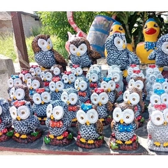 ชุดปูนปั้นนกฮูก2ตัวตกแต่งประดับบ้านร้านค้าและสวนทุกสไตล์15 cmมี3สี