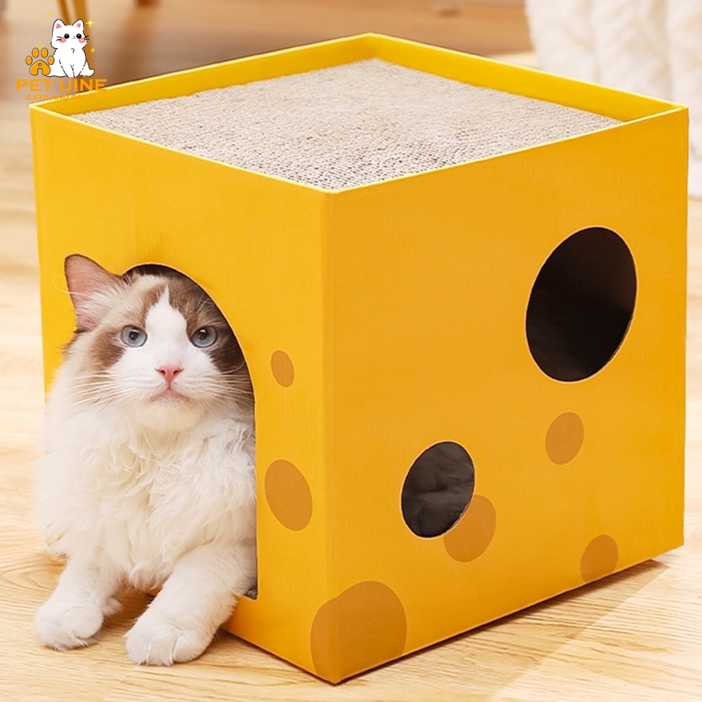 PET UINE-C5 บ้านแมว กล่องลับเล็บชีส ลับเล็บได้ 2 ชั้น กล่องกระดาษบ้านแมว ที่ข่วนเล็บแมว ที่นอนเเมว ของเล่นแมว รูปที่ 4