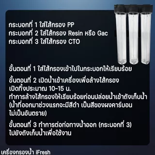 iFresh เครื่องกรองน้ำใช้ 3ขั้นตอน 20นิ้ว Housing กระบอกใส กระบอกกรองน้ำติดกัน PP จีบ GAC Resin CTO