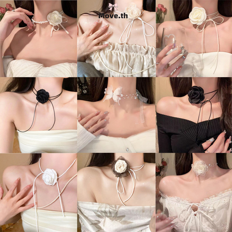 ในไทย-พร้อมส่ง สร้อยคอ สร้อยคอกุหลาบ จี้ดอกกุหลาบ ย้อนยุค สไตล์เกาหลี แฟชั่นสําหรับผู้หญิง ปรับขนาดได้ เครื่องประดับแฟชั
