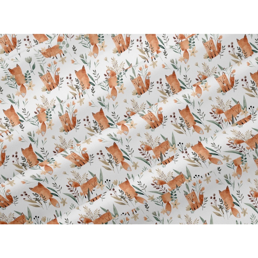 ผ้าาคอตตอน 100% คอตตอนทอทวิล ผ้าหน้ากว้าง 1.6 เมตร ลายจิ้งจอกสีส้ม ลายกางปลาเขียวมิ้นท์