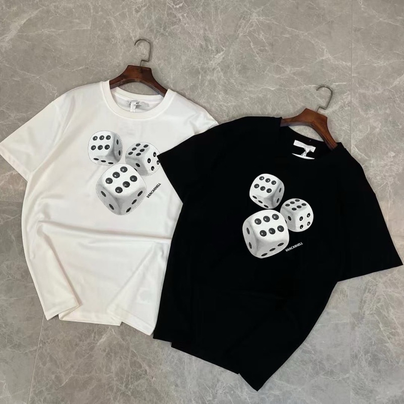 STF_SHOP เสื้อยืด แขนสั้น คอกลม งานผ้าคอตตอน ลายลูกเต๋า งานDTF 2สี ดำ-ขาว S-XL