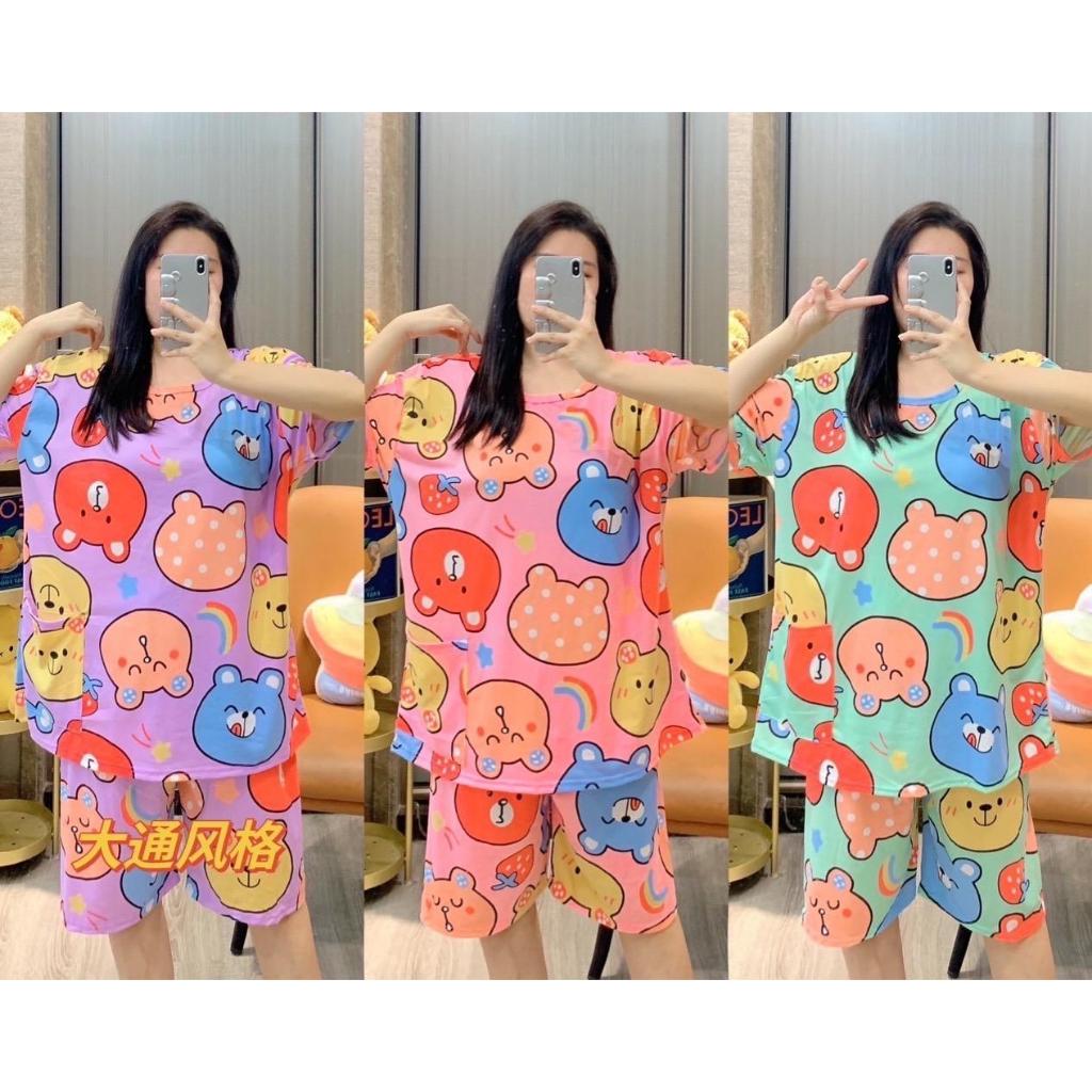 สุ่มสี ชุดนอนไซส์ใหญ่6XL ชุดนอนแขนสั้นขาสามส่วน ชุดนอนคนอ้วน น้ำหนัก100กก.ใส่ได้