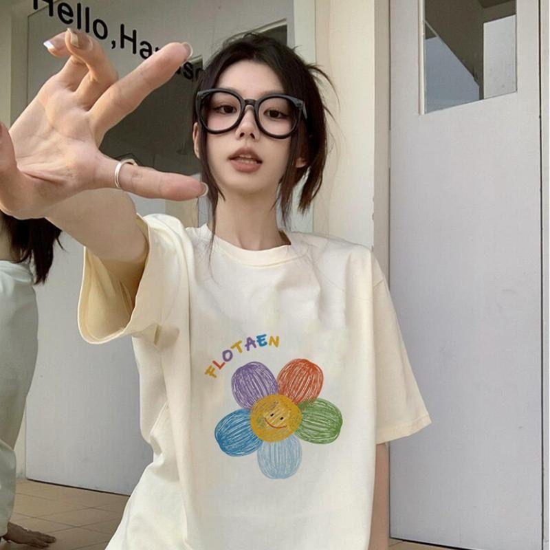 พร้อมส่งจากกทม คอกลมแขนสั้น มีหลายสี เสื้อยืด เสื้อยืดวินเทจ คอกลม ทรงหลวม พิมพ์ลาย สาว เซ็กซี่ น่ารัก ดูผอมลง พร้อมส่ง