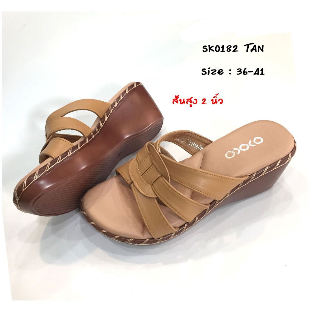 prettycomfort รองเท้าแตะ เพื่อสุขภาพ แฟชั่น หน้าสวม ส้นเตารีดเย็บเชือก สูง2นิ้ว นิ่มใส่สบาย SK0182 - รูปที่ 6