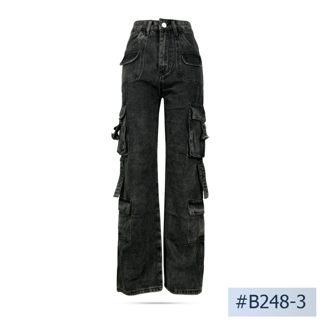 🎉🎉 NewCollection🎉🎉 Niyom jeans รุ่น B248-3 🖤กางเกงยีนส์ผู้หญิง สีดำฟอก ผ้าไม่ยืด ทรงคาโก้ แต่งกระเป๋