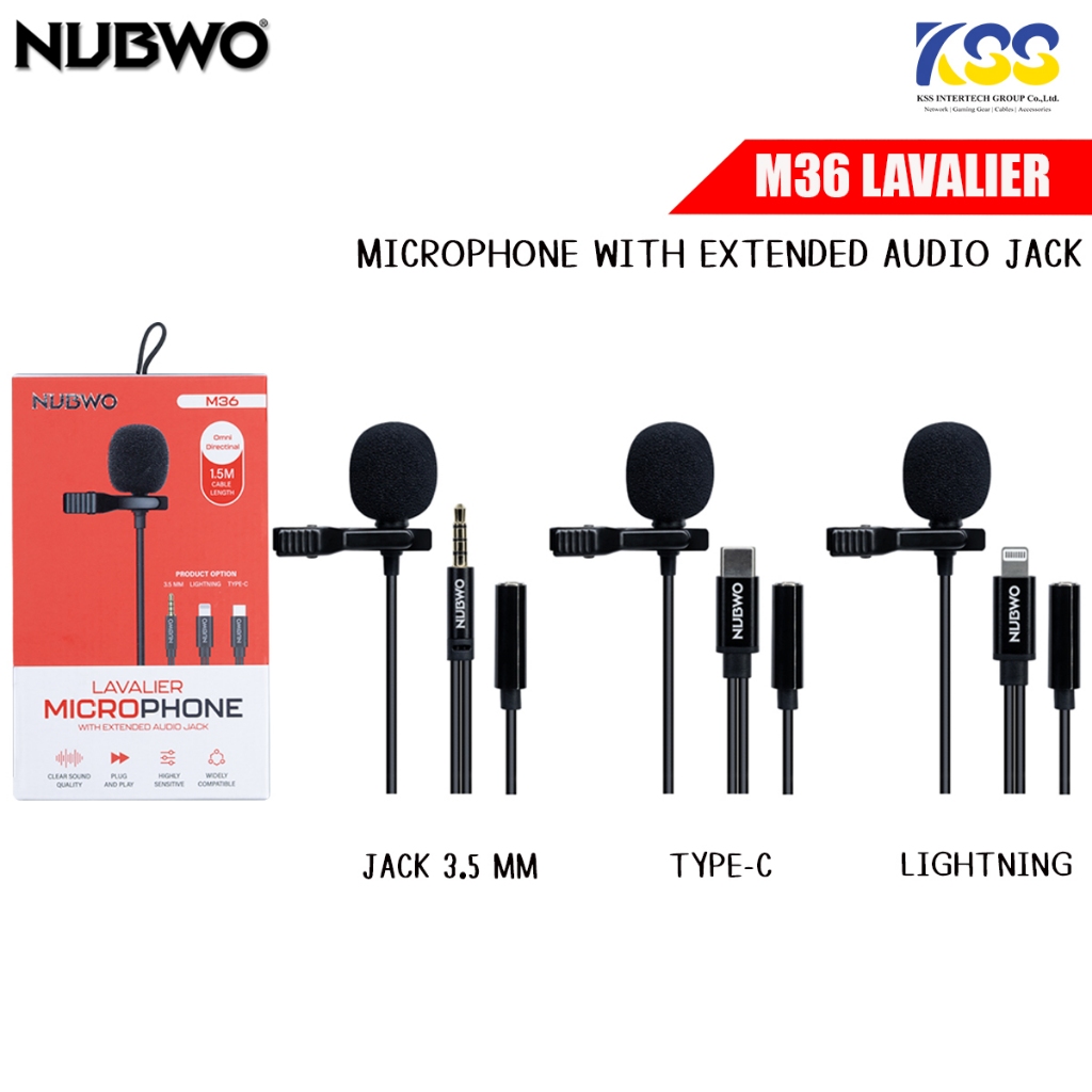 Nubwo M36 LAVALIER ไมค์หนีบปกเสื้อ คุณภาพเสียงคมชัด ใช้งานง่าย หัวเสียบมีให้เลือก 3 แบบ Type C / Lightning / Jack 3.5