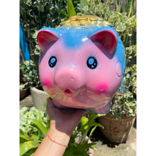 กระปุกออมสินหมูน่ารักฟ้าไซต์XL(แตกเสียหายเปลี่ยนชิ้นใหม่ให้ฟ…
