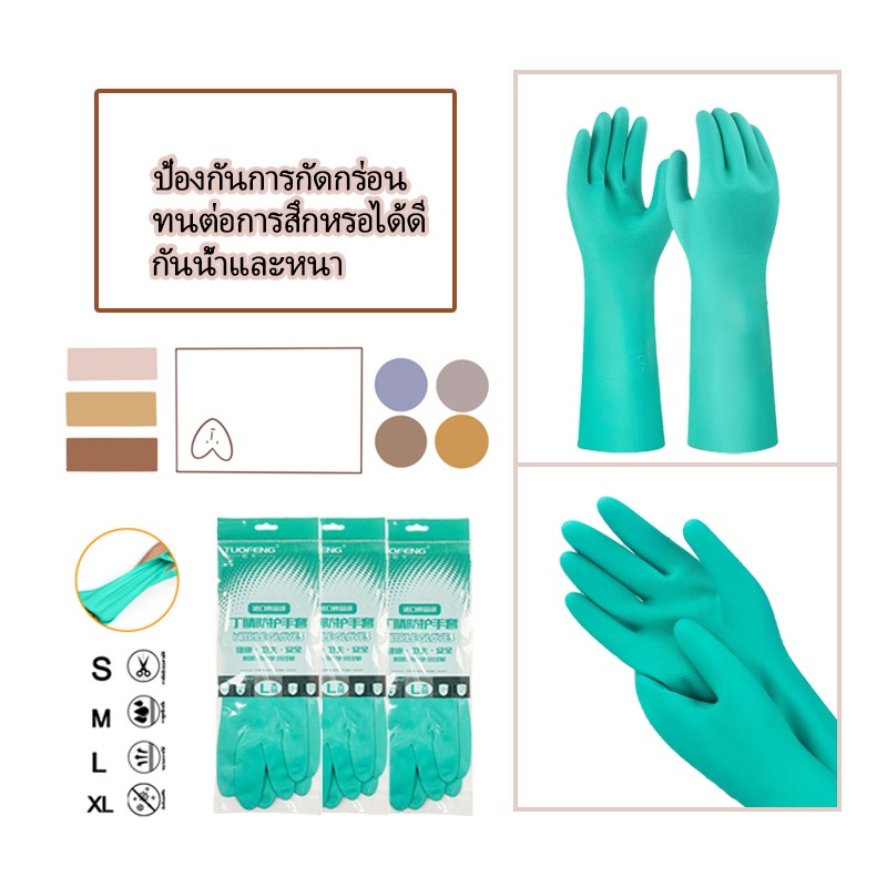 👍🏻【คุณภาพสูง】ถุงมือยางไนไตร ป้องกันสารเคมี ใส่ทำงาน กันกรด ด่าง อย่างหนา ใช้ซ้ำได้ ทนทาน