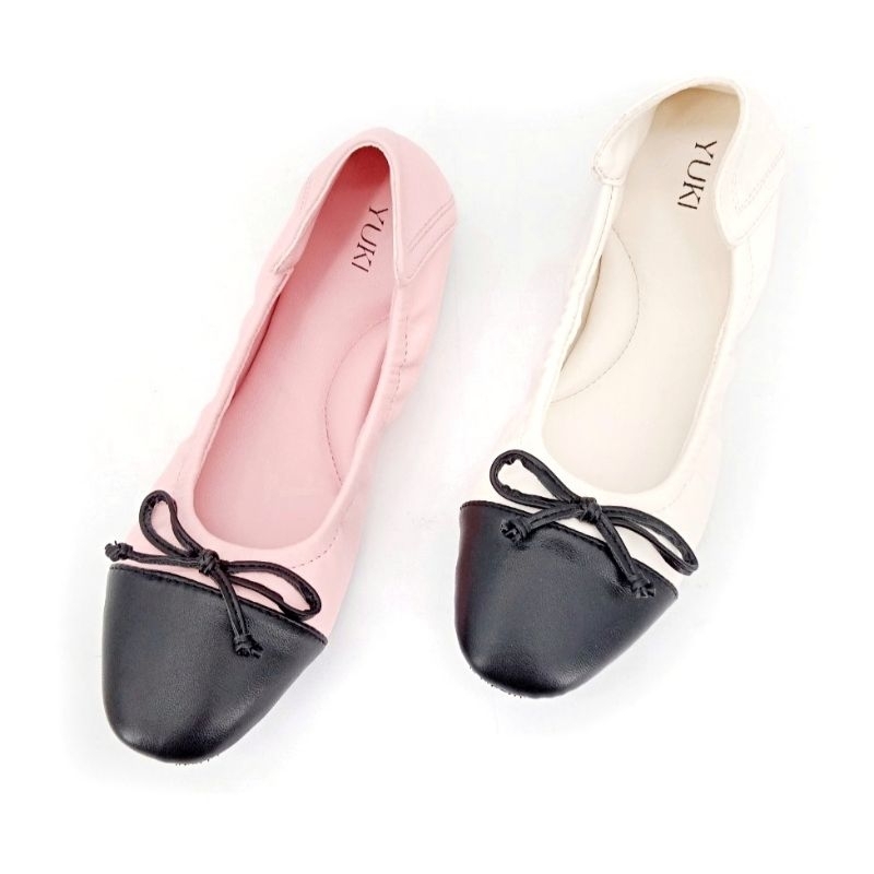 YUKI SHOES รุ่น KIKU รองเท้าบัลเล่ต์ หัวตัดสีดำ หนังเทียม PU มี 2 สี