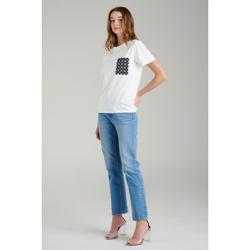 Mc jeans เสื้อยืดแขนสั้นผู้หญิง คอกลม สีขาว MTTZ788