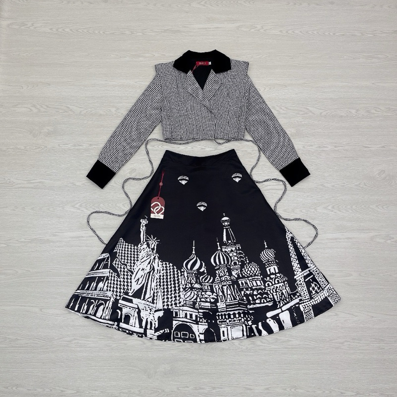 blt ชุดเซท พิมพ์ลาย เสื้อคอปกผูกเอว M