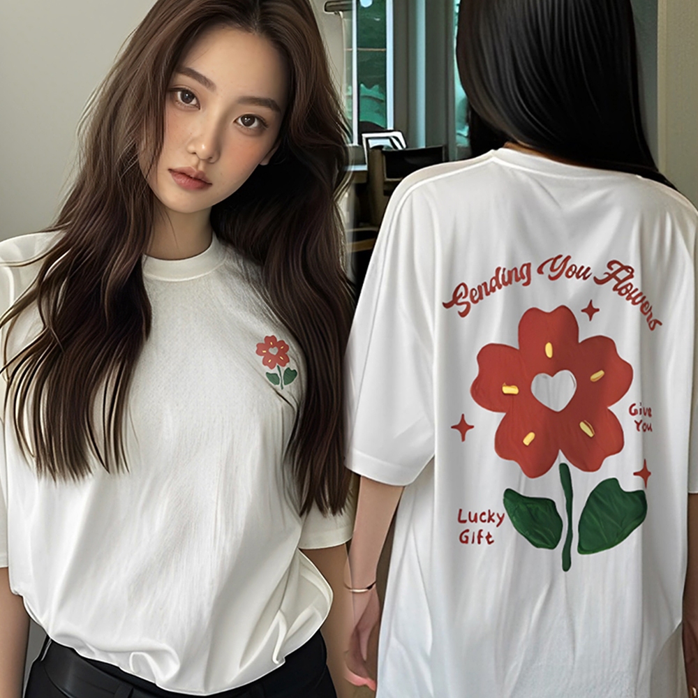 Beryl เสื้อยืดคอกลมพิมพ์ลายดอกไม้ เสื้อยืดขั้นพื้นฐาน