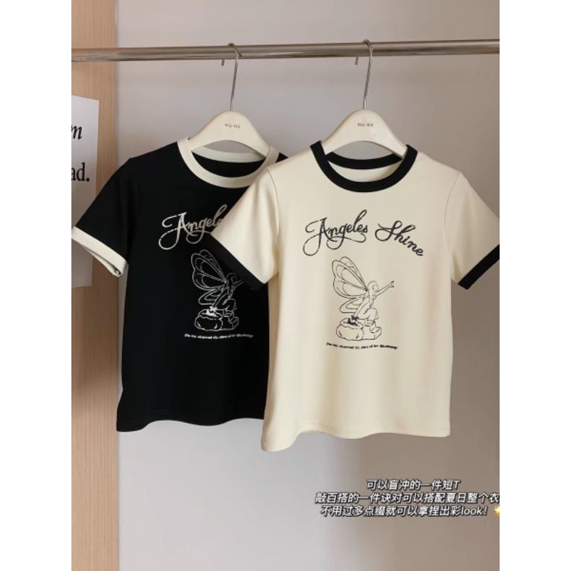 𝙇𝙞𝙩𝙩𝙡𝙚 𝙖𝙣𝙜𝙡𝙚 🧚‍♀️✨️ เสื้อยืดคอกลมกุ้นขอบ
