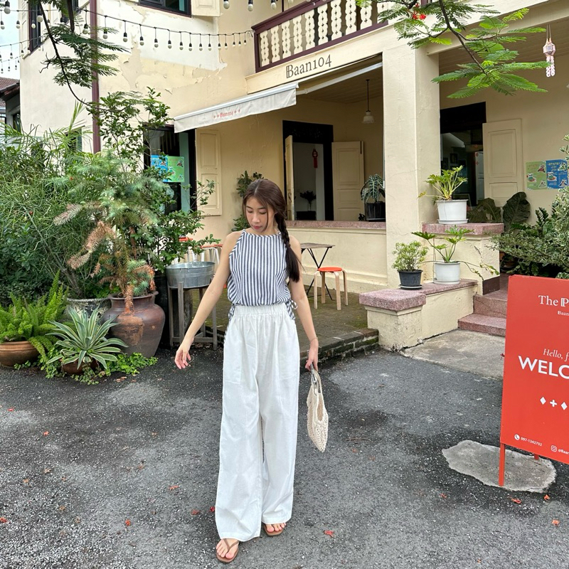 Pao pao set ชุดเซ็ทเสื้อกางเกงขายาวผ้าฝ้าย ชุดมินิมอลไปคาเฟ่ ชุดเซ็ตผู้หญิง - รูปที่ 5