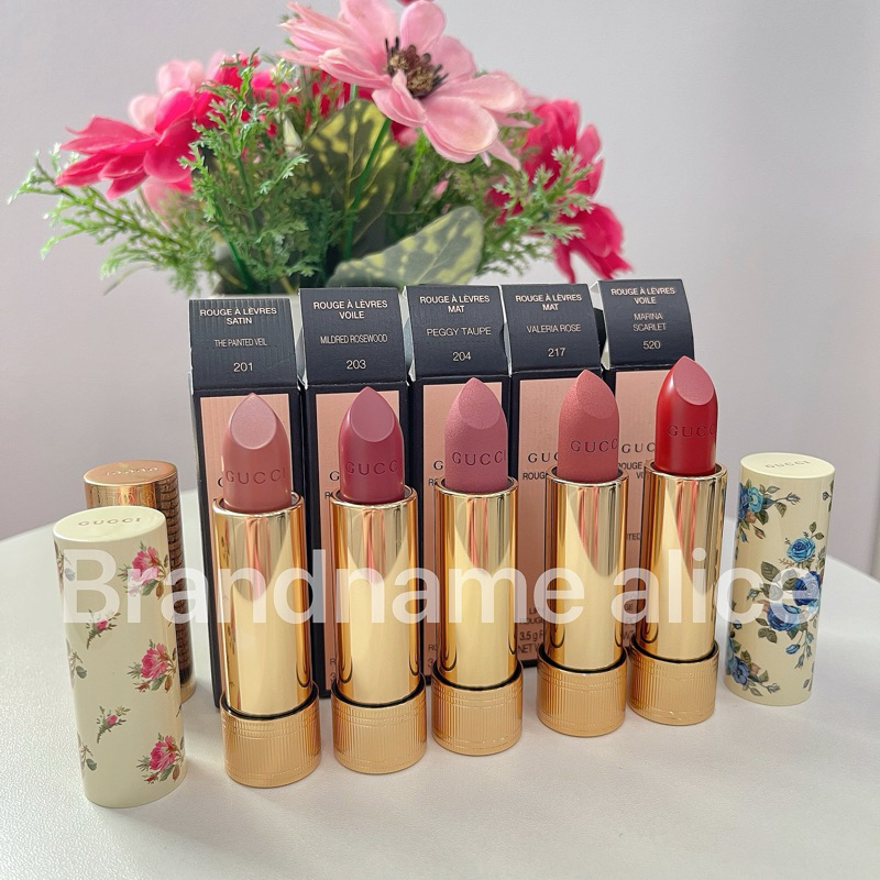 แท้ ลิป Gucc rouge a levres lip colour 3.5g mat, satin, sheer สี 201, 204, 208