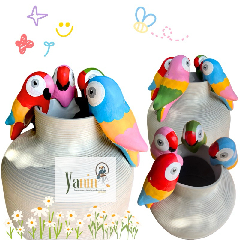 นกแก้วตาโตเซรามิก เกาะขอบอ่างบัวอ่างปลาแต่งสวน✅🕊🕊ขออนุญาตคละสีนะคะ