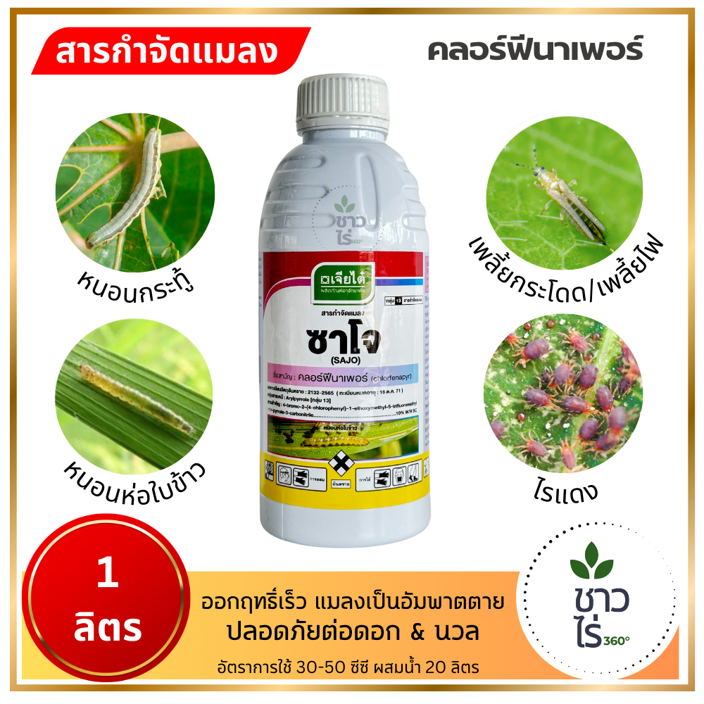 ซาโจ 1 ลิตร *ส่งฟรี* ตราเจียไต๋ คลอร์ฟีนาเพอร์ ทำให้แมลงอ่อนแรงเป็นอัมมพาตและตาย ถูกตัวตายกินตาย หนอนกระทู้ลายจุดข้าวโพด