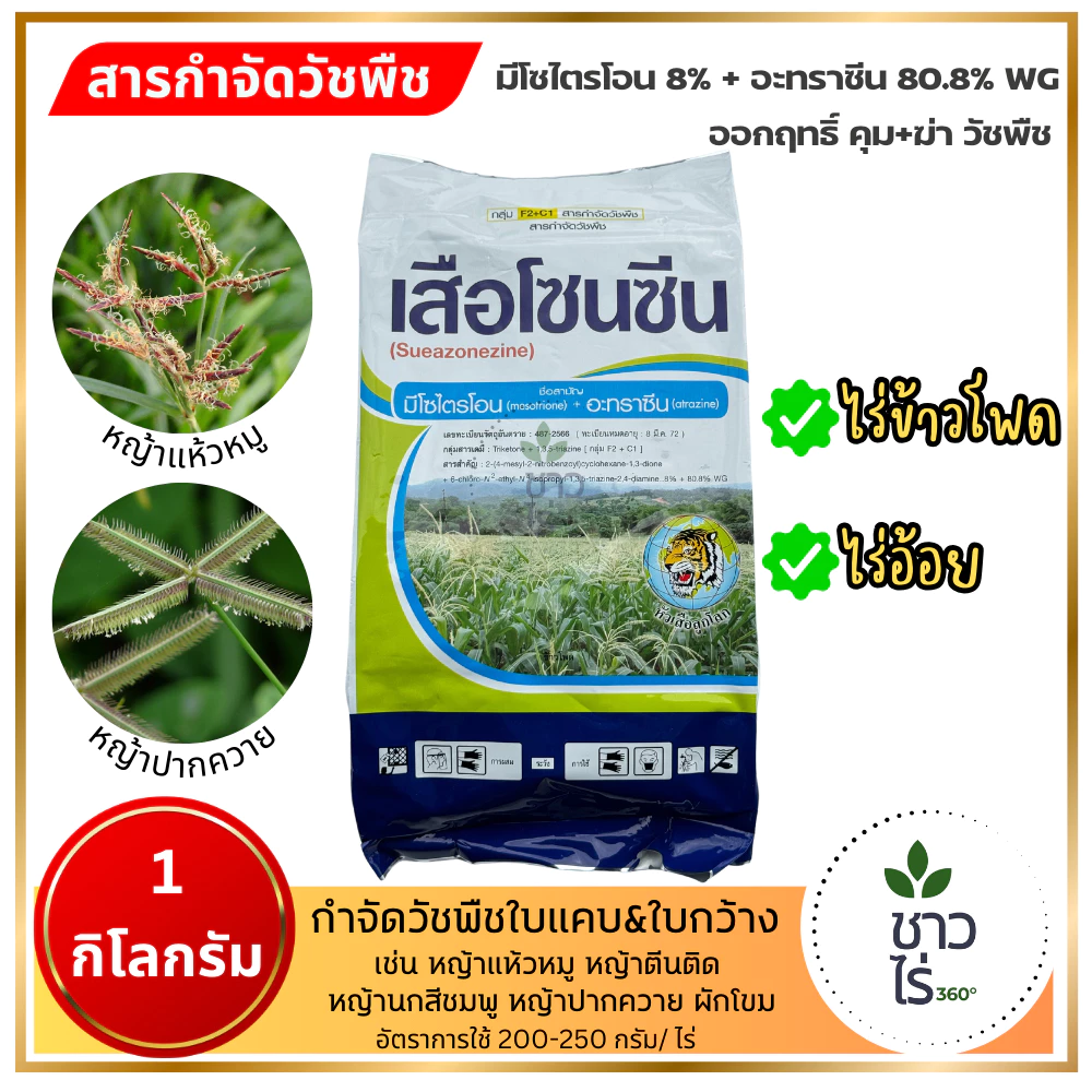 เสือโซนซีน 1 กก. หัวเสือลูกโลก มีโซไตรโอน+อะทราซีน สูตรเม็ดแรงกว่า3เท่า คุมฆ่าวัชพืชใบแคบใบกว้าง ฉีดสาดไร่อ้อยข้าวโพดได้