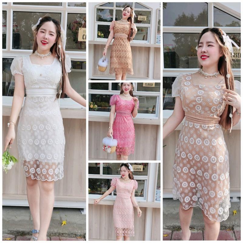เดรสสั้นลายผ้าลูกไม้วงกลม หลายสี ออกงานเหมาะมาก Clothing Dress ขนาด S-XL พร้อมส่ง