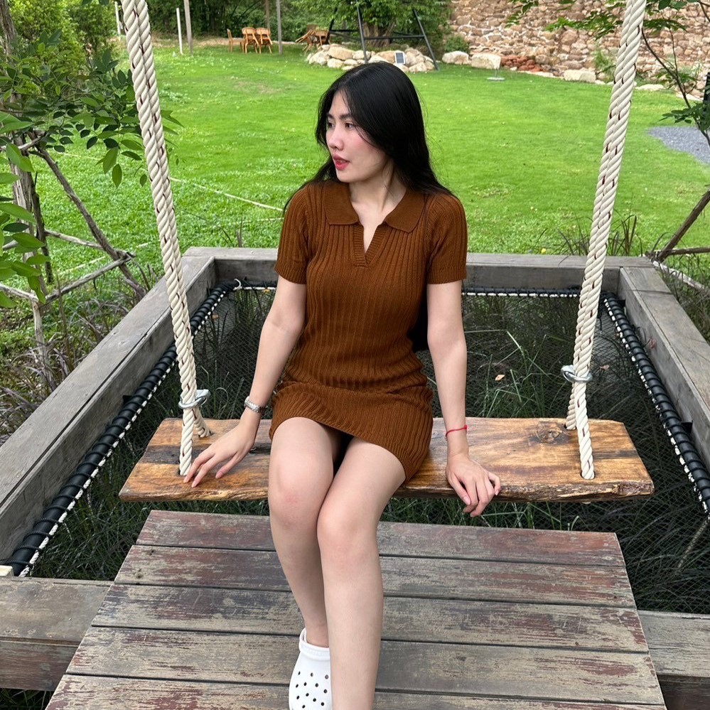 🌈MesubShop🌈มินิเดรสไหมพรม ทรงคอปกโปโล ผ้ายืดตามตัว สาวอวบใส่ได้ 🌼 ผ้านุ่มยืด ใส่ได้ทุกวัน รุ่น เดรสไดนาไมท์ B-001-2-AA - รูปที่ 5