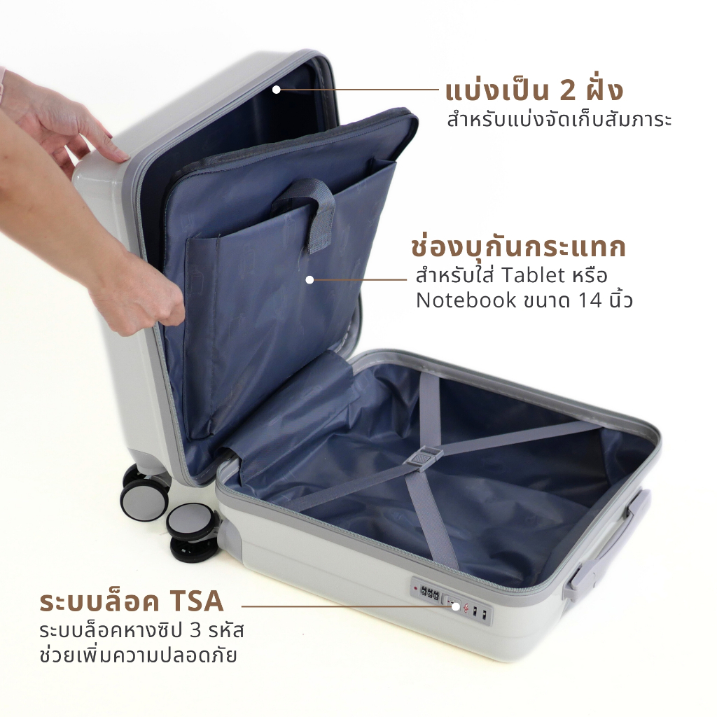 HQ LUGGAGE กระเป๋าเดินทาง ABS ขนาด 18 นิ้ว 4 ล้อคู่ กุญแจล็อค 3 รหัส TSA รุ่น 5527