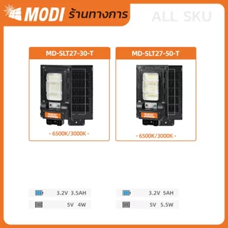 MODI ไฟถนนโซล่าเซลล์ 30W50W80W แสงขาว แสงเหลือง daylight warmlight ระบบสว่างค้าง เปิดปิดอัตโนมัติ