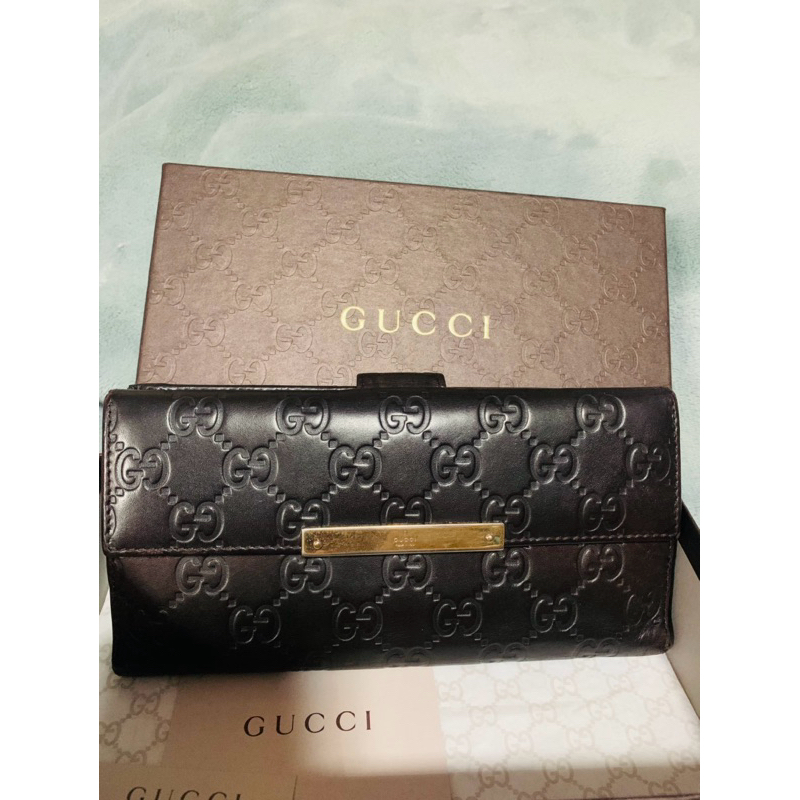 กระเป๋าสตางค์ Gucci gg Guccissima black leather wallet