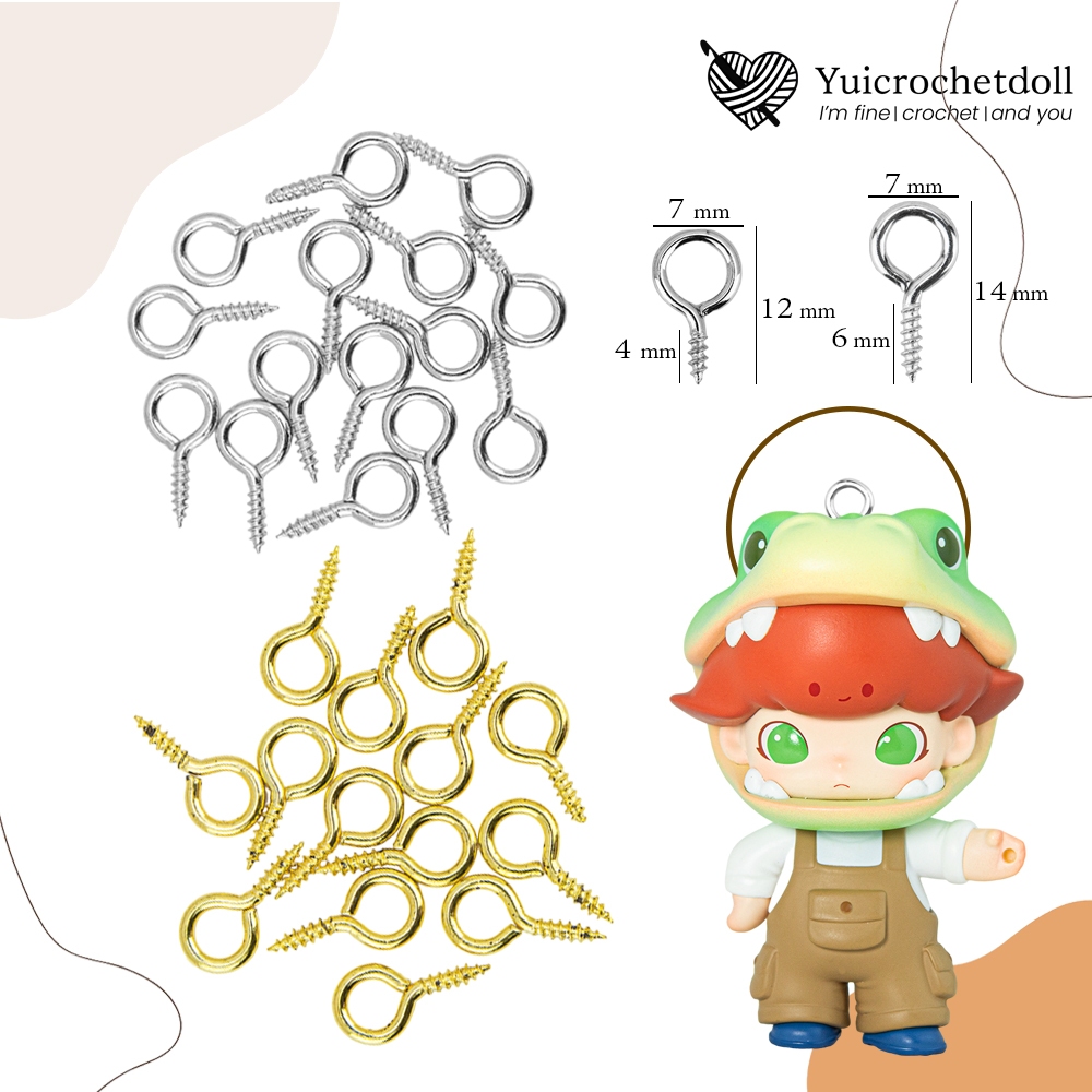 สกรู 12x7 / 14x7mm. อายพินเกลียว ตะขอสกรู สำหรับ Art toy/Model ตัวใหญ่ ยึดพวงกุญแจ อะไหล่พวงกุญแจ พร้อมส่งจากไทย