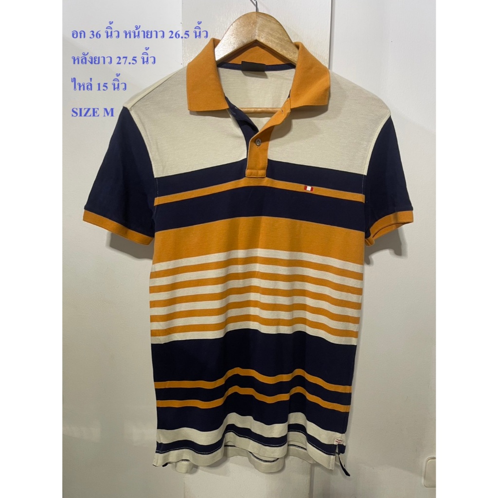 GQ#จีคิว เสื้อโปโล อก 36 นิ้ว หน้ายาว 26.5 นิ้ว หลังยาว 27.5 นิ้ว ไหล่ 15 นิ้ว SIZE M สภาพดี ไม่มีตำ