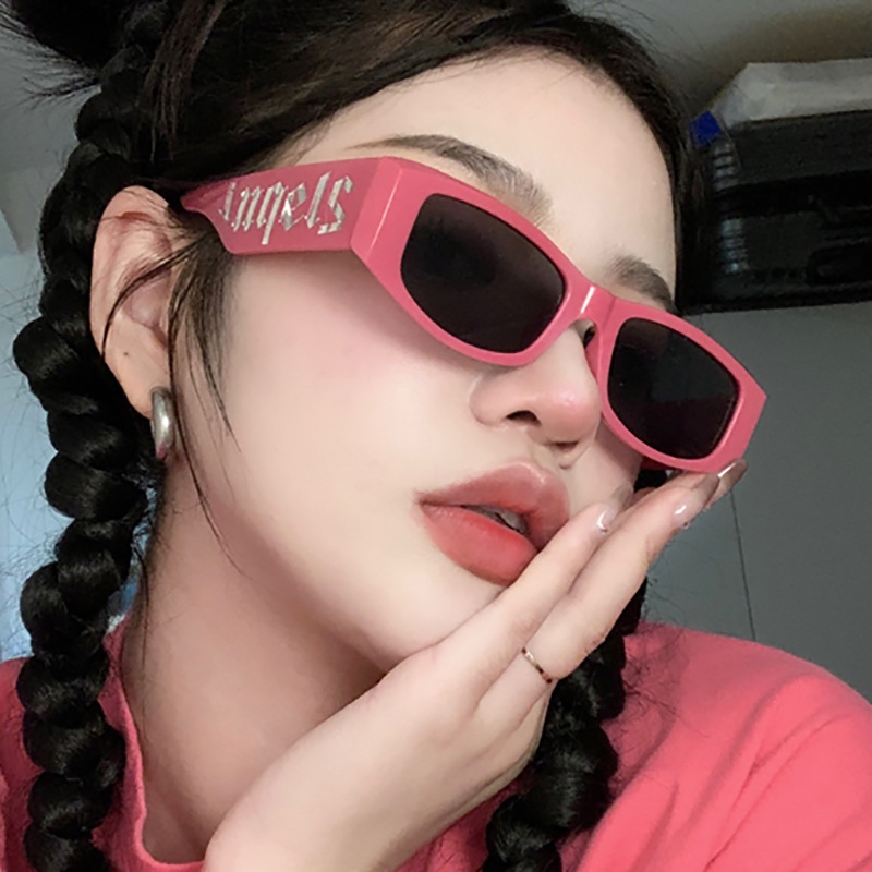 แว่นแฟชั่นเกาหลี ใหม่ แว่นตากันแดด สี่เหลี่ยม กรอบแว่นสีชมพู hip hop ความนิยม เครื่องประดับแฟชั่น