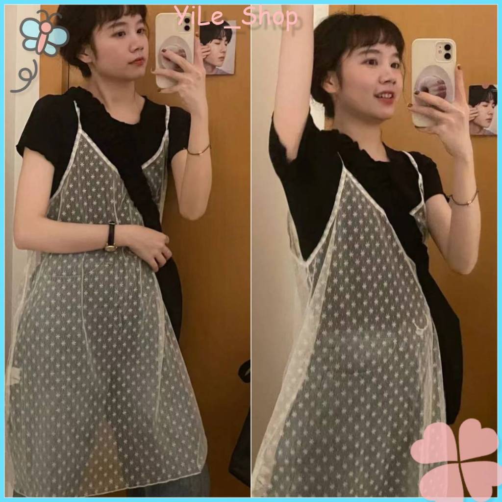 【CODจัดส่งจากไทย】เสื้อลูกไม้หลายชั้น เดรสสายเอี๊ยม และเสื้อตาข่ายแขนกุด ไอเทมเกาหลีสุดเก๋ Y2K
