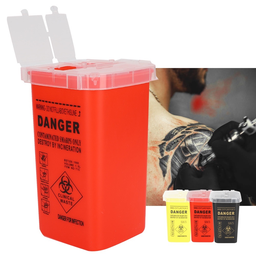 เข็มสักกล่องพลาสติก biohazard การกำจัดเข็มทิ้งขยะ เข็มสักแบบใช้แล้วทิ้ง Sharps คอนเทนเนอร์ 1 ลิตร