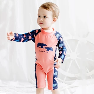 NT Baby-033 (บริการส่งด่วนกรุงเทพฯ)🐻‍❄️ Polar Bear Sun-Protect Swim Set– ชุดว่ายน้ำแขนยาวเด็ก พร้อมหมวกกันแดด ลายน้องหมี