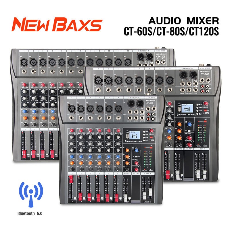 Newbaxs เครื่องผสมเสียง CT120S/CT80S/CT60S Series สเตอริโอมิกเซอร์ 12/8/6 ช่องบลูทูธ USB MP3 ไมโครโฟนผสม COD