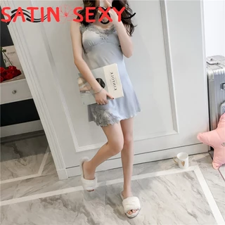 SATIN SEXY ชุดนอนไม่ได้นอน ชุดนอนยั่วๆ ชุดนอนเดรส 💗 มีไซต์ใหญ่ S-XXL ได้ถึง 80kg อกแต่งลูกไม้ มีฟองน้ำในตัว S-164