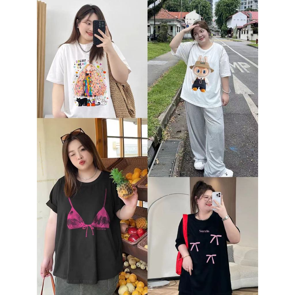 Basi [ส่งจากไทย]เสื้อยืดสาวอวบอ้วน พิมพ์ลายฮิต ทรง oversize ผ้าคอตตอนแท้ ผ้าเย็นนิ่ม ไม่ยืดไม่ย้วย สไตล์เกาหลีน่ารัก