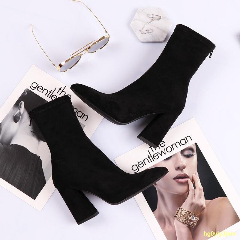 💎สินค้าเฉพาะจุด🍁บู๊ทส์รองเท้าผู้หญิงรุ่นใหม่ mid-tube pointed toe ส้นหนาสั้นรองเท้าผู้หญิงรองเท้าส้นสูง schoolgirls รอ