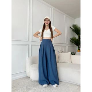 กางเกงขากระบอกใหญ่ผ้าโซดา จีบทวิต งานซิปหลัง ดีเทลหูเข็มขัด🧸✨🪞