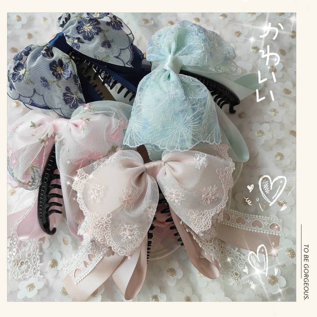 A Dream กิ๊บกล้วยลูกไม้ทรงโบว์2ชั้น งานปักลูกไม้สวยหวานมี2ไซร์M/L (พร้อมส่ง )