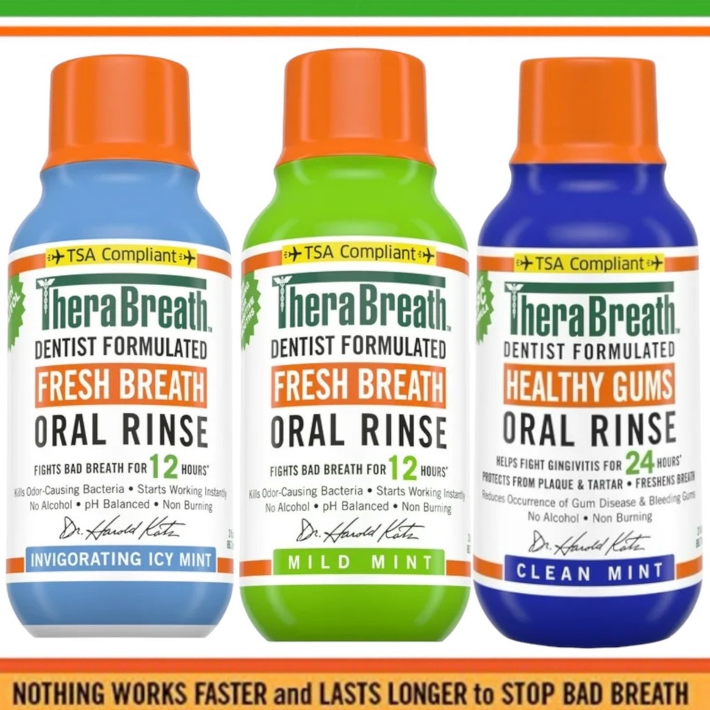 TheraBreath Travel Size 3.0 fl oz น้ำยาบ้วนปาก สูตรปราศจากแอลกอฮอล์ ได้รับ 24-Hour Fresh Breath Oral Rinse, Mild Mint